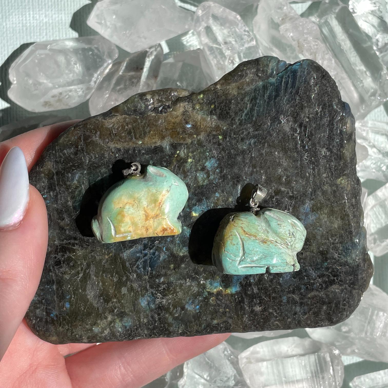 Howlite Turquoise Rabbit Pendants - Pair Howlite Turquoise Rabbit Pendants - Pair